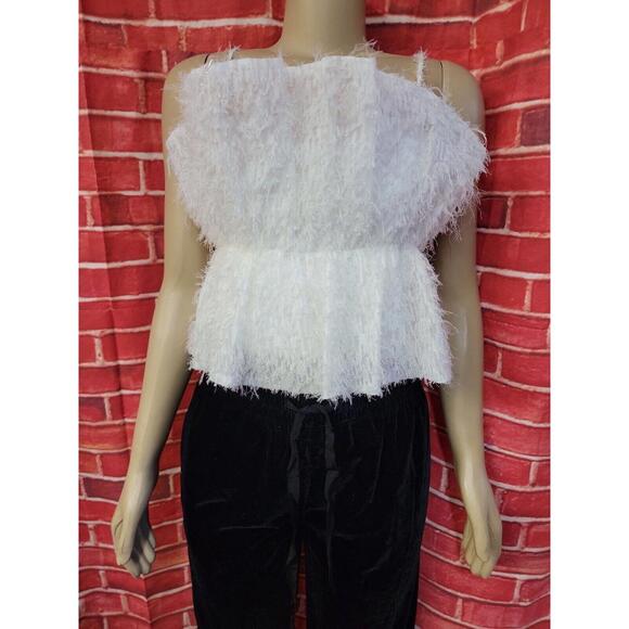 Zara Tops - ZARA White TEXTURED TOP Crop Removable Straps Size M NEW #F